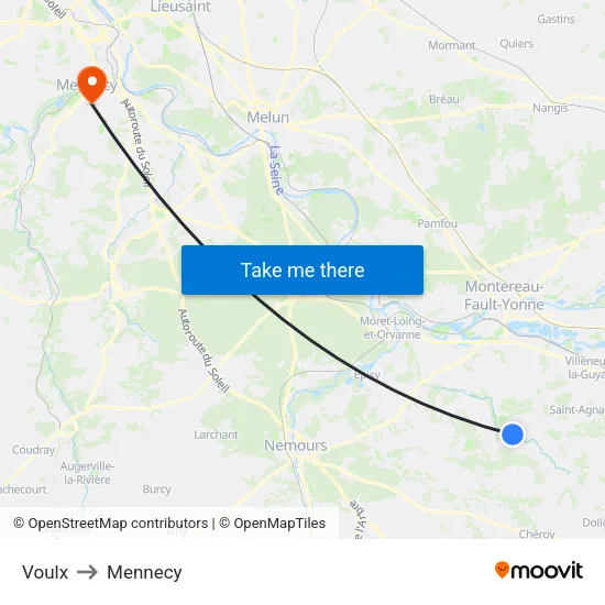 Voulx to Mennecy map