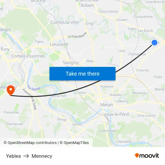 Yebles to Mennecy map