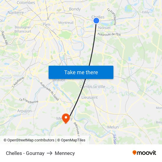 Chelles - Gournay to Mennecy map