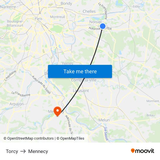 Torcy to Mennecy map