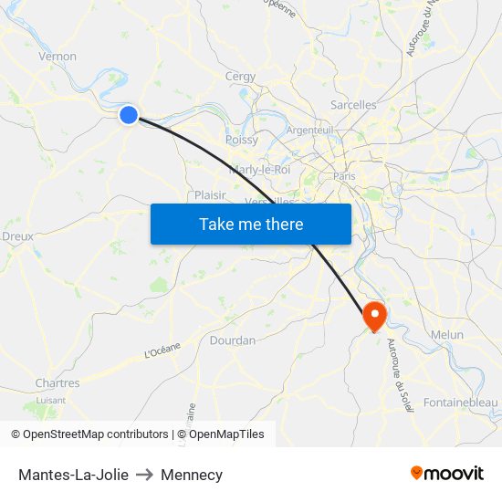 Mantes-La-Jolie to Mennecy map