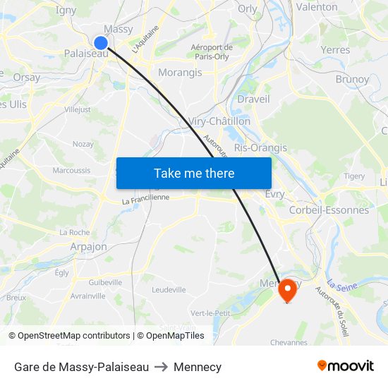 Gare de Massy-Palaiseau to Mennecy map