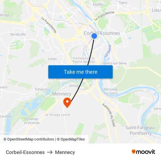 Corbeil-Essonnes to Mennecy map