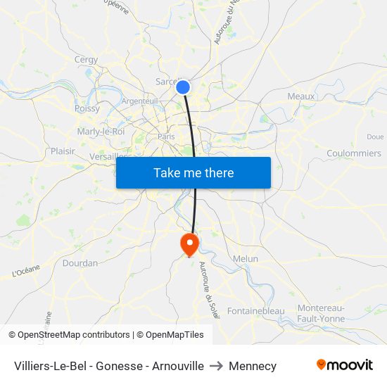 Villiers-Le-Bel - Gonesse - Arnouville to Mennecy map