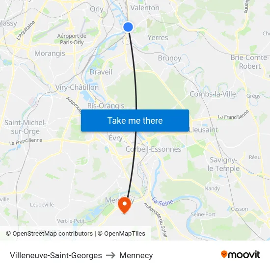 Villeneuve-Saint-Georges to Mennecy map