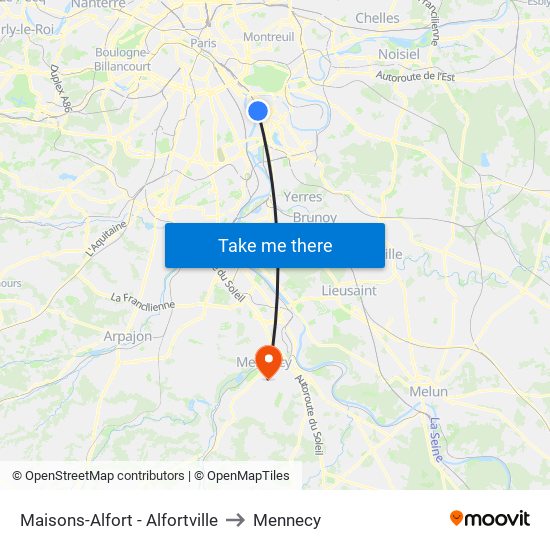 Maisons-Alfort - Alfortville to Mennecy map