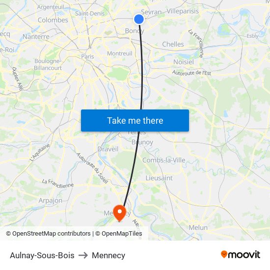 Aulnay-Sous-Bois to Mennecy map