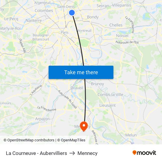 La Courneuve - Aubervilliers to Mennecy map