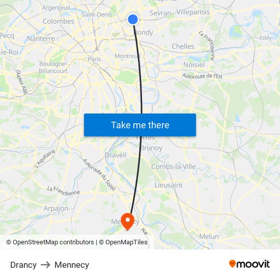 Drancy to Mennecy map
