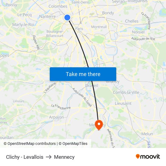 Clichy - Levallois to Mennecy map