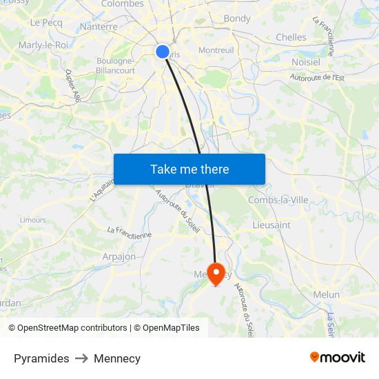 Pyramides to Mennecy map