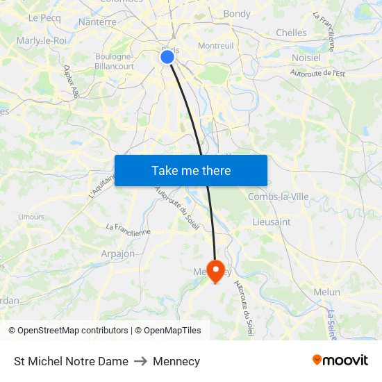 St Michel Notre Dame to Mennecy map