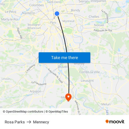 Rosa Parks to Mennecy map