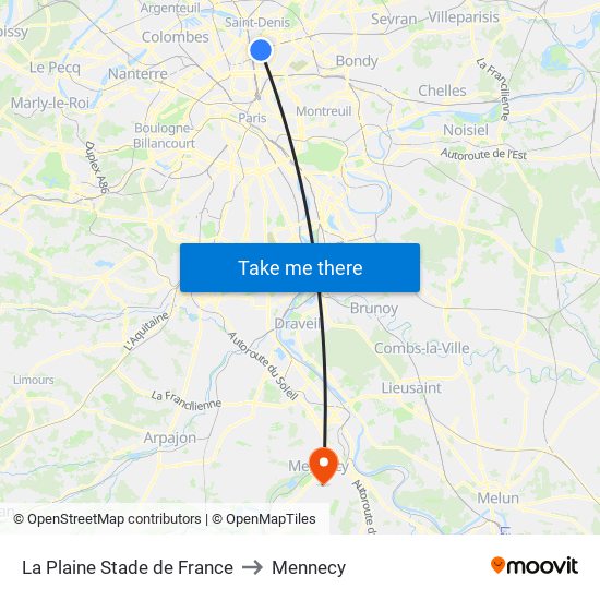 La Plaine Stade de France to Mennecy map