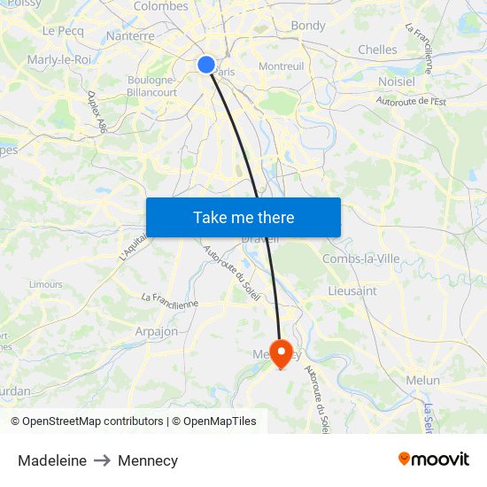 Madeleine to Mennecy map