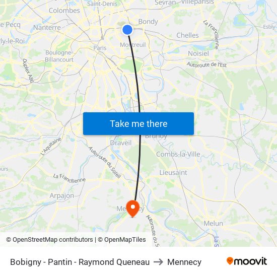 Bobigny - Pantin - Raymond Queneau to Mennecy map
