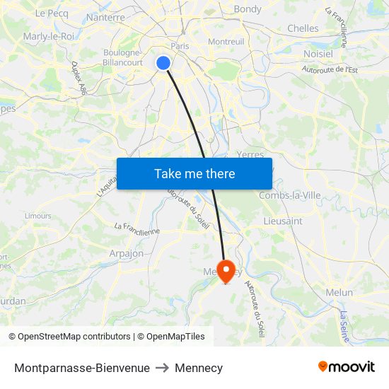 Montparnasse-Bienvenue to Mennecy map