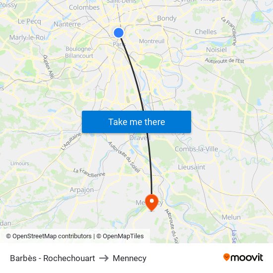 Barbès - Rochechouart to Mennecy map