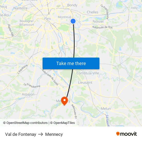 Val de Fontenay to Mennecy map