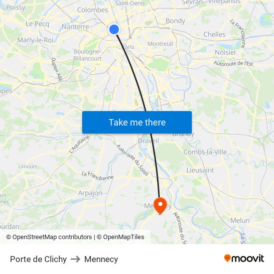 Porte de Clichy to Mennecy map