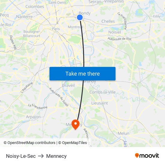 Noisy-Le-Sec to Mennecy map