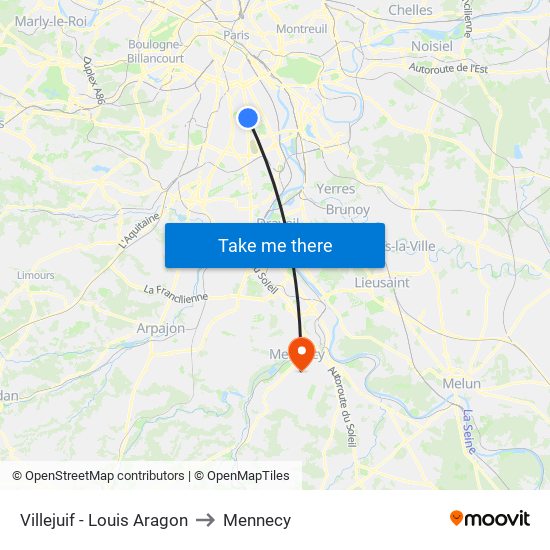 Villejuif - Louis Aragon to Mennecy map