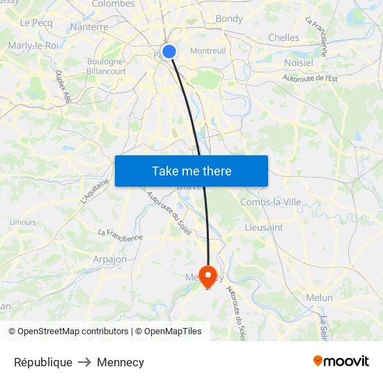 République to Mennecy map