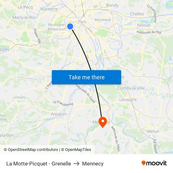 La Motte-Picquet - Grenelle to Mennecy map