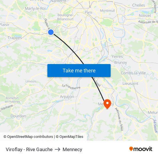 Viroflay - Rive Gauche to Mennecy map