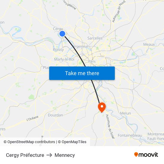 Cergy Préfecture to Mennecy map