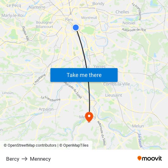 Bercy to Mennecy map