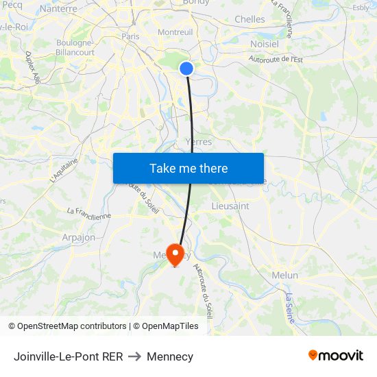 Joinville-Le-Pont RER to Mennecy map