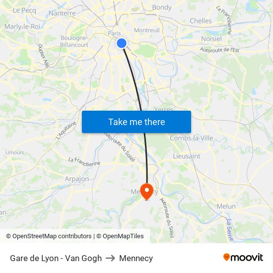 Gare de Lyon - Van Gogh to Mennecy map