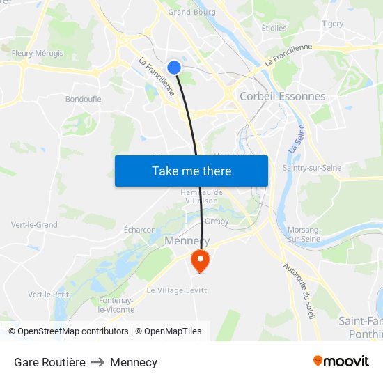 Gare Routière to Mennecy map