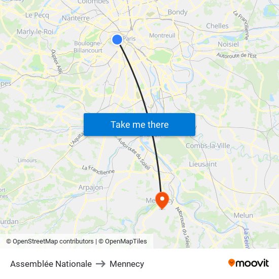 Assemblée Nationale to Mennecy map