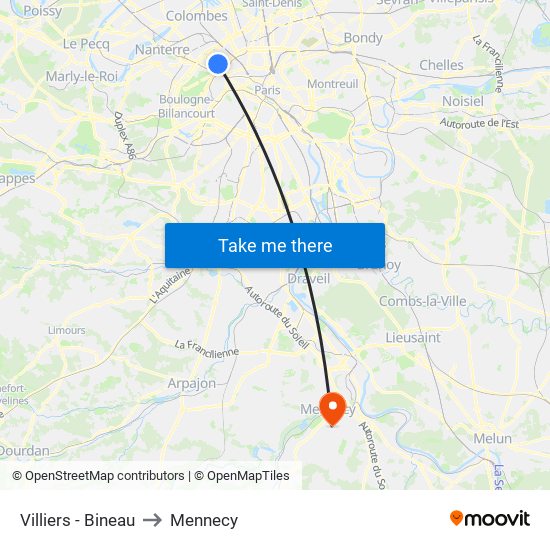 Villiers - Bineau to Mennecy map