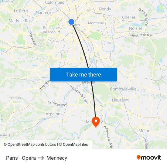 Paris - Opéra to Mennecy map