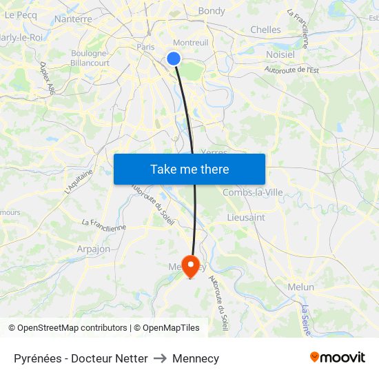 Pyrénées - Docteur Netter to Mennecy map