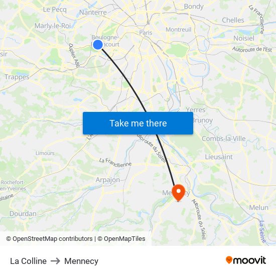 La Colline to Mennecy map