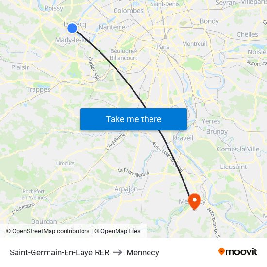 Saint-Germain-En-Laye RER to Mennecy map