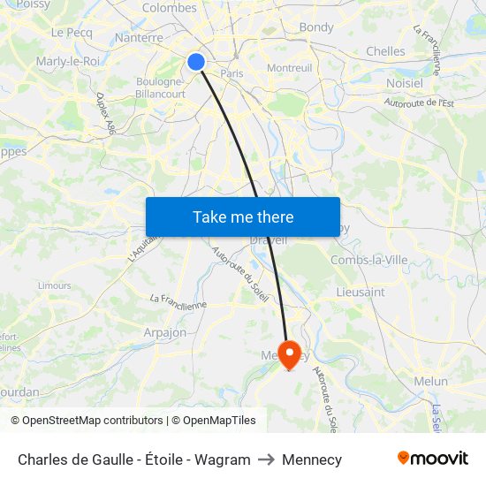 Charles de Gaulle - Étoile - Wagram to Mennecy map