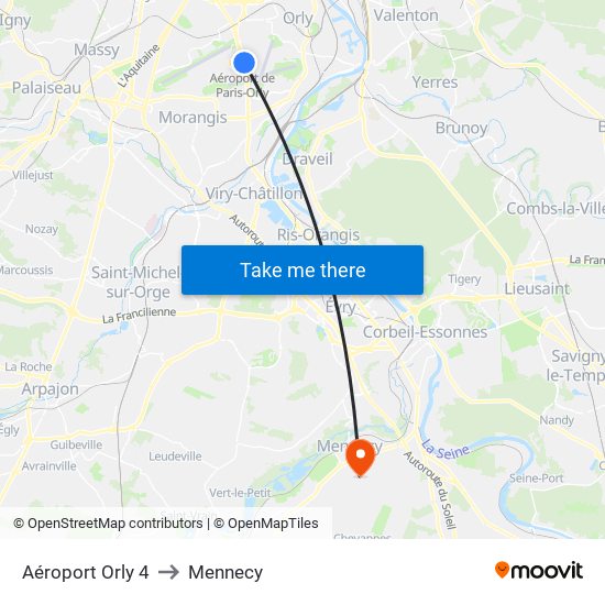 Aéroport Orly 4 to Mennecy map