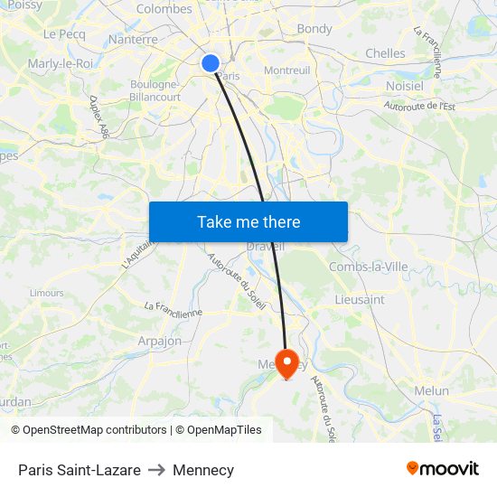 Paris Saint-Lazare to Mennecy map
