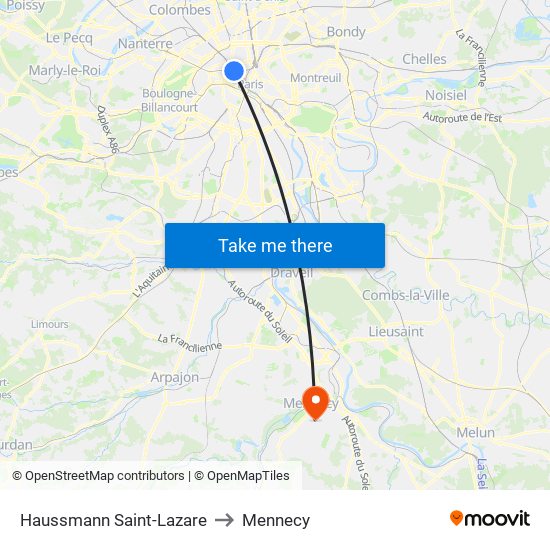 Haussmann Saint-Lazare to Mennecy map