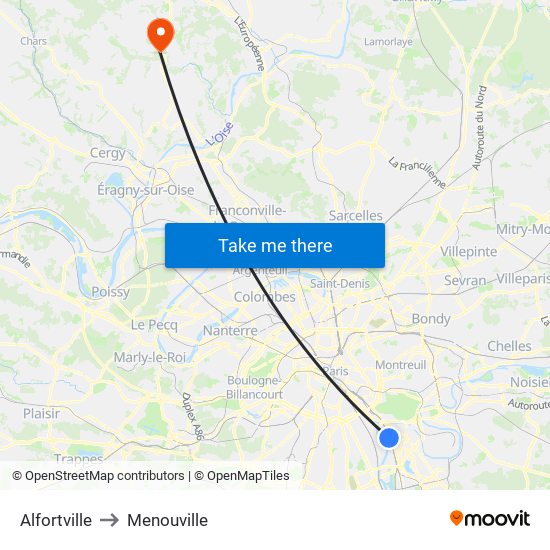 Alfortville to Menouville map