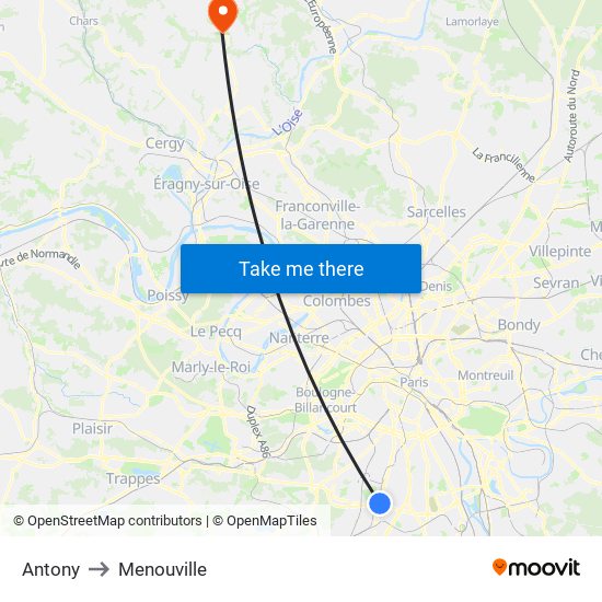 Antony to Menouville map