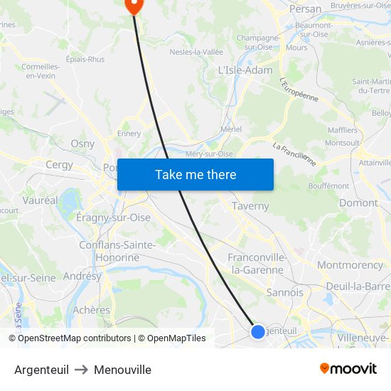 Argenteuil to Menouville map