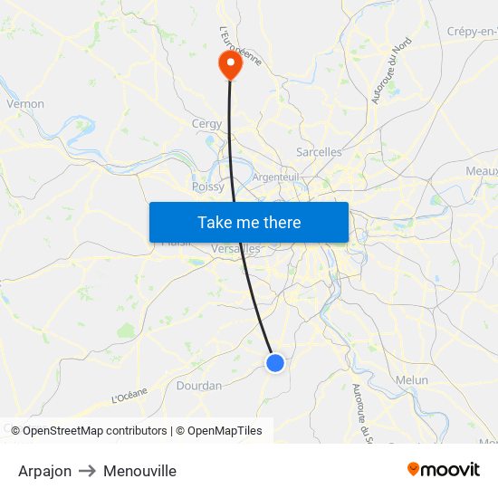 Arpajon to Menouville map