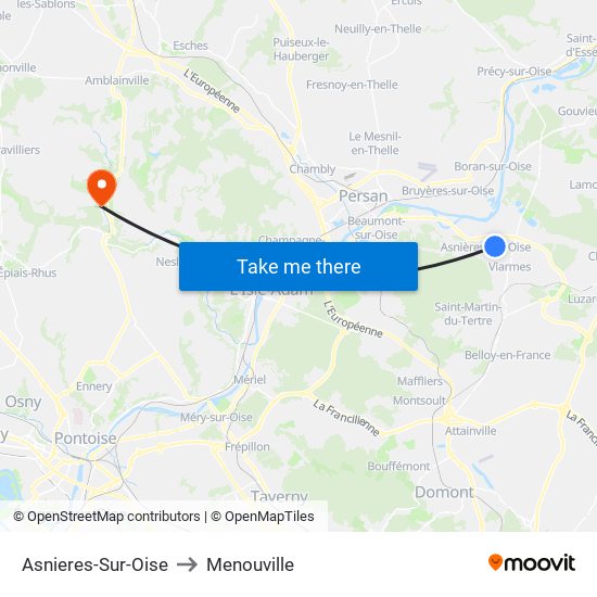 Asnieres-Sur-Oise to Menouville map