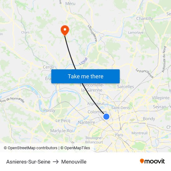 Asnieres-Sur-Seine to Menouville map